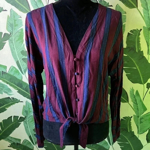 Rails Sloane Janeiro Striped Long Sleeve Tie Front Button Down Blouse M - Picture 2 of 6